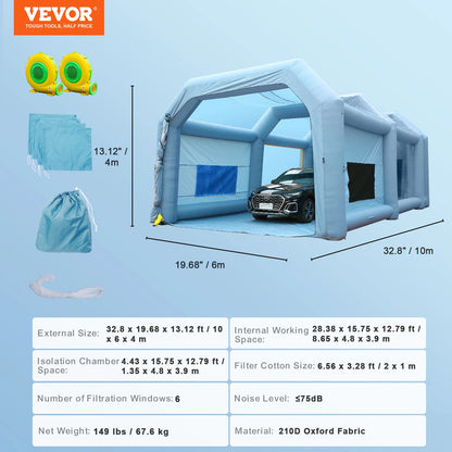 SucceBuy Inflatable Paint Booth with Blowers Inflatable Spray Booth Powerful Spray BoothCar Paint Tent Air Filter System