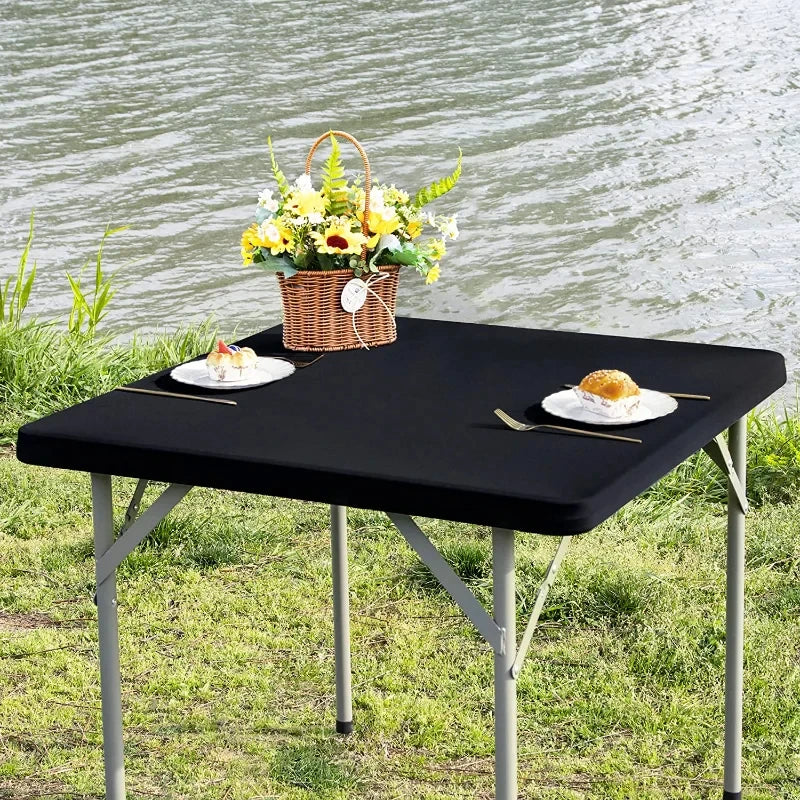 Square Elastic Edge Fitted Table Cover Outdoor Camping Picnic Tablecloth Wedding Banquet Cocktail Party Decor Table Cloth