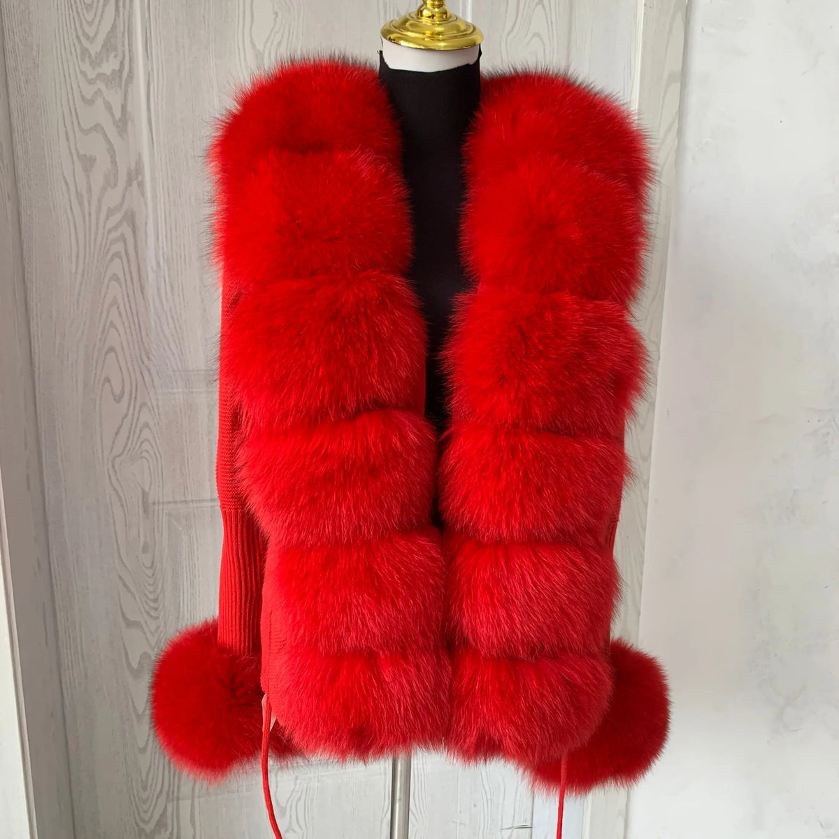 Women's Real Fox Fur Cardigan Jacket Spring and Autumn with Knitted Sweaters and Real Fox Fur Collar Women Raccoon Fur Cardigan