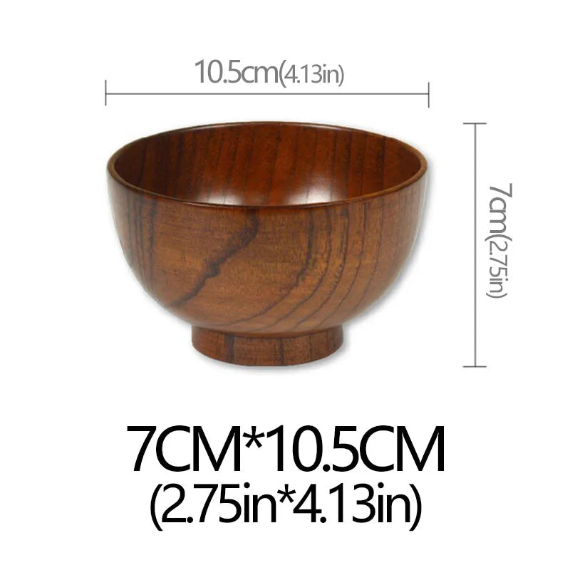 Sour Jujube Wood Old Lacquer Household Bowl Japanese Style Wooden Soup Rice Bowls Tableware For Kids Children Adults
