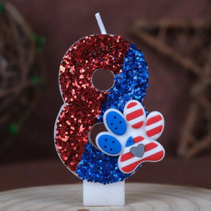 0‑9 Cat Paw Number Birthday Candle Red Blue Glitter Cake Topper Kids Cute Cat Paw First Birthday Cake Decortion Party Supplies