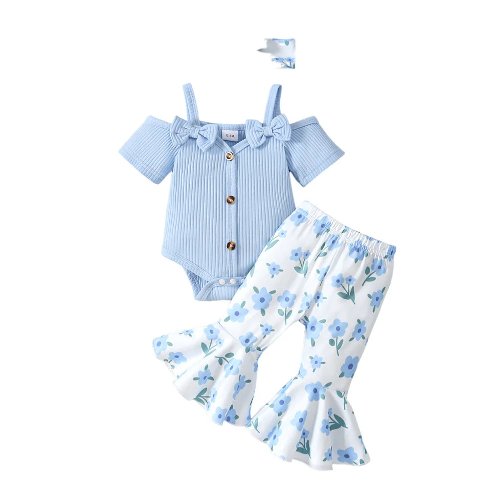 Fashion Baby Girl 2PCS Floral Print Outfit Set Ruffle Sleeve Button Down Shirt + Shorts for 0-3Y Newborn Casual Summer Clothes