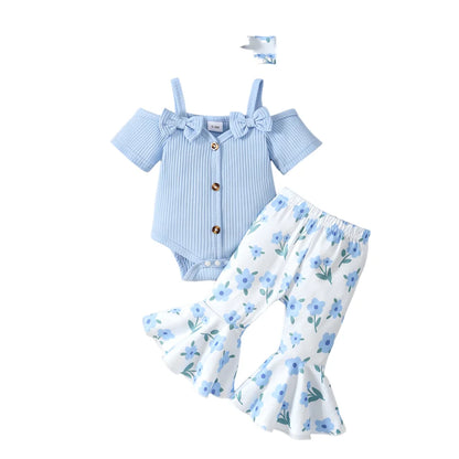 Fashion Baby Girl 2PCS Floral Print Outfit Set Ruffle Sleeve Button Down Shirt + Shorts for 0-3Y Newborn Casual Summer Clothes
