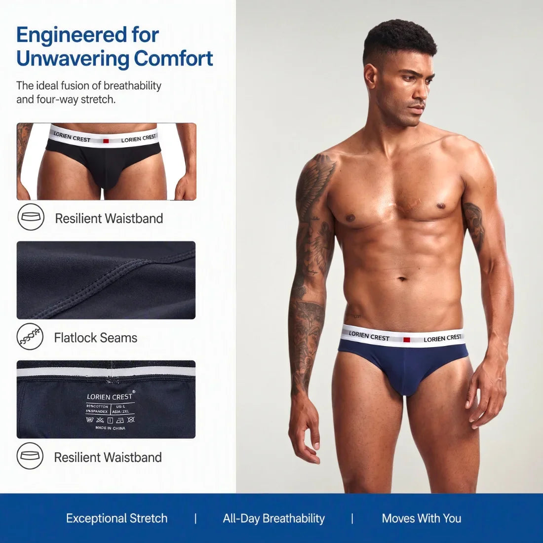 3Pcs Low Waist Men's Cotton Briefs, No‑Fly U‑Pouch Sports Underwear, Sexy Elastic Breathable Daily Underpants Male