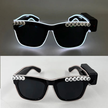 Wireless Luminous Just Married Glasses Glow in the Dark Glasses LED Light Up Glasses for Wedding Bride to Be Party Props