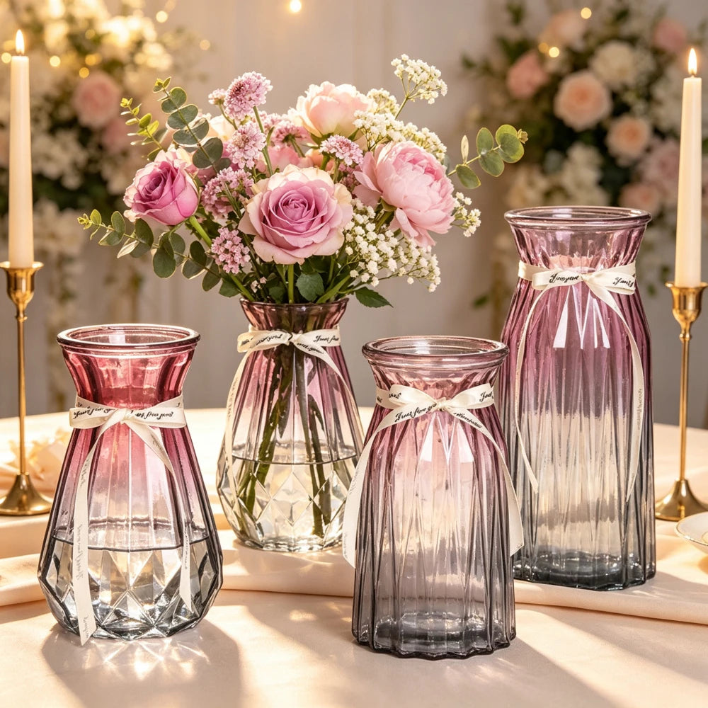 European Style Glass Vase Geometric Glass Vases Hydroponic Plant Bottle Flower Arrangement Pot Home Office Desktop Decor