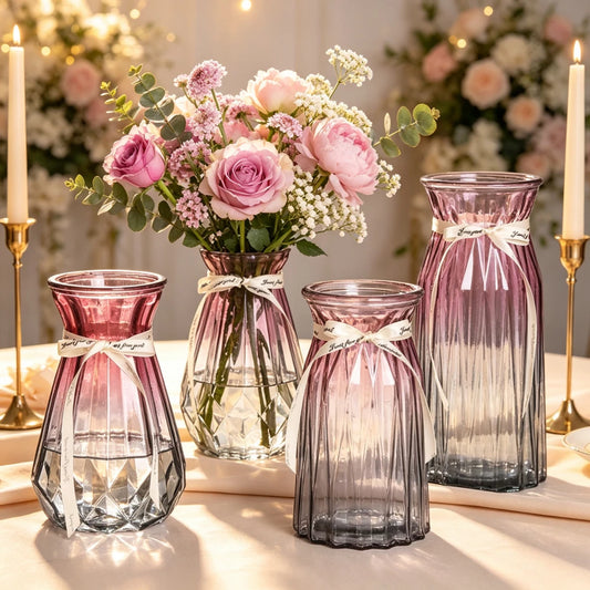 European Style Glass Vase Geometric Glass Vases Hydroponic Plant Bottle Flower Arrangement Pot Home Office Desktop Decor
