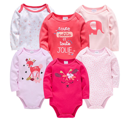 3/5/6 Pcs/Set  Baby Girls Clothing Set Red Deer Christmas Cute Printing Baby Bodysuit Long Sleeve Kids Rompers Cotton for 3-24M