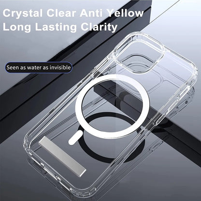 Stand Clear Magnetic Phone Case for iPhone 17 Pro Max Air 13 12 Mini 16 15 14 11 Cases with Kickstand Transparent Holder Cover