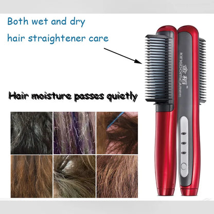 Hair & Beard Straightener Ionic Ceramic Hot Comb Electric Straighten Curling Hair Brush Negative Ion Anti-scalding Styling Tool