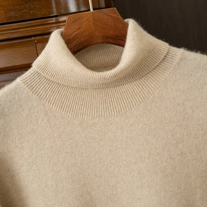 100% cashmere men's pullover business casual solid knitted sweater loose Pull Turtleneck Tops basic Turn down collar Jumper