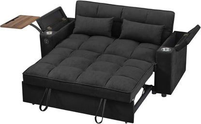 hansones 65'' 3-in-1 Folding Convertible Sofa Bed, Pullout Sofa, Modern Chenille Fabric, 360° Swivel Side Table, Easy Assembly,