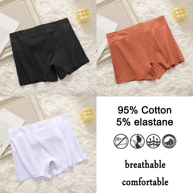 3Pcs Women Cotton Safety Short Seamless Boxer Briefs High Waist Soft Skin Friendly Ladies Anti-Ride Leggings Under Dress Panties