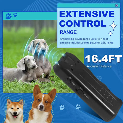 Safe Effective Ultrasonic Dog Repeller Anti-Barking Pet Training Tool Handheld Outdoor Deterrent Chaser with LED for Cats & Dogs