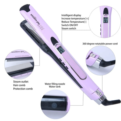 High quality Portable Mini Steam Curling Straightening Iron Negative Ion Ceramic Temp Display Hair Styling Tool