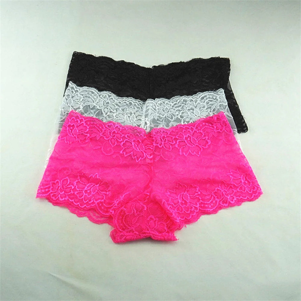 3pcs M-XXL Female Boxers Underwear Silk Boyshorts Women Transparent Panties Shorts Ladies Perspective Lingerie