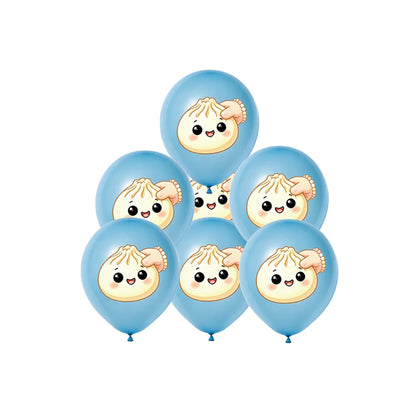 12/24/36pcs Kawaii Cartoon Steamed Bun Latex Balloons Set Cute Food Theme Dumpling Printed for Kids Birthday Baby Shower