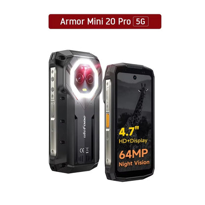 Ulefone Armor Mini 20 Pro 5G 4.7' Rugged Phone 64MP Night Camera 6200mAh Smartphone LED Light 16+256GB Android 14 Mobile Phone