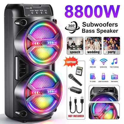 Wireless Bluetooth Portable Speaker, Dual Subwoofer Delivers Powerful Bass, TWS Linkage, Multiple Inputs BT/FM/USB/AUX/TF/Microphone, Stereo Loudspeaker, Holiday Party Speaker & Christmas Gift