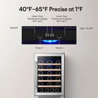 28-Bottle 24-Inch, 52-Bottle 24-Inch Wine Fridge Built-In Single-Zone Cooler | 41-64°F Digital Control, Compressor Cooling, Double-Pane Glass Door, LED Lighting, Lockable Door, Built-In or Freestanding