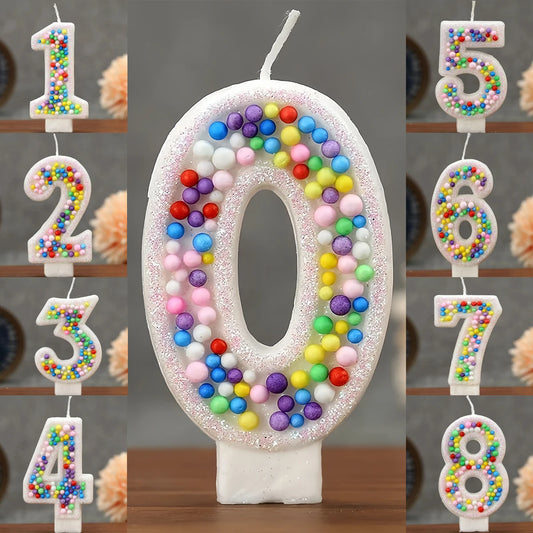 Colorful Glitter Number 0-9 Birthday Candles with Candy Beads - Cake Decoration for Girls Women Anniversary Party Supplies