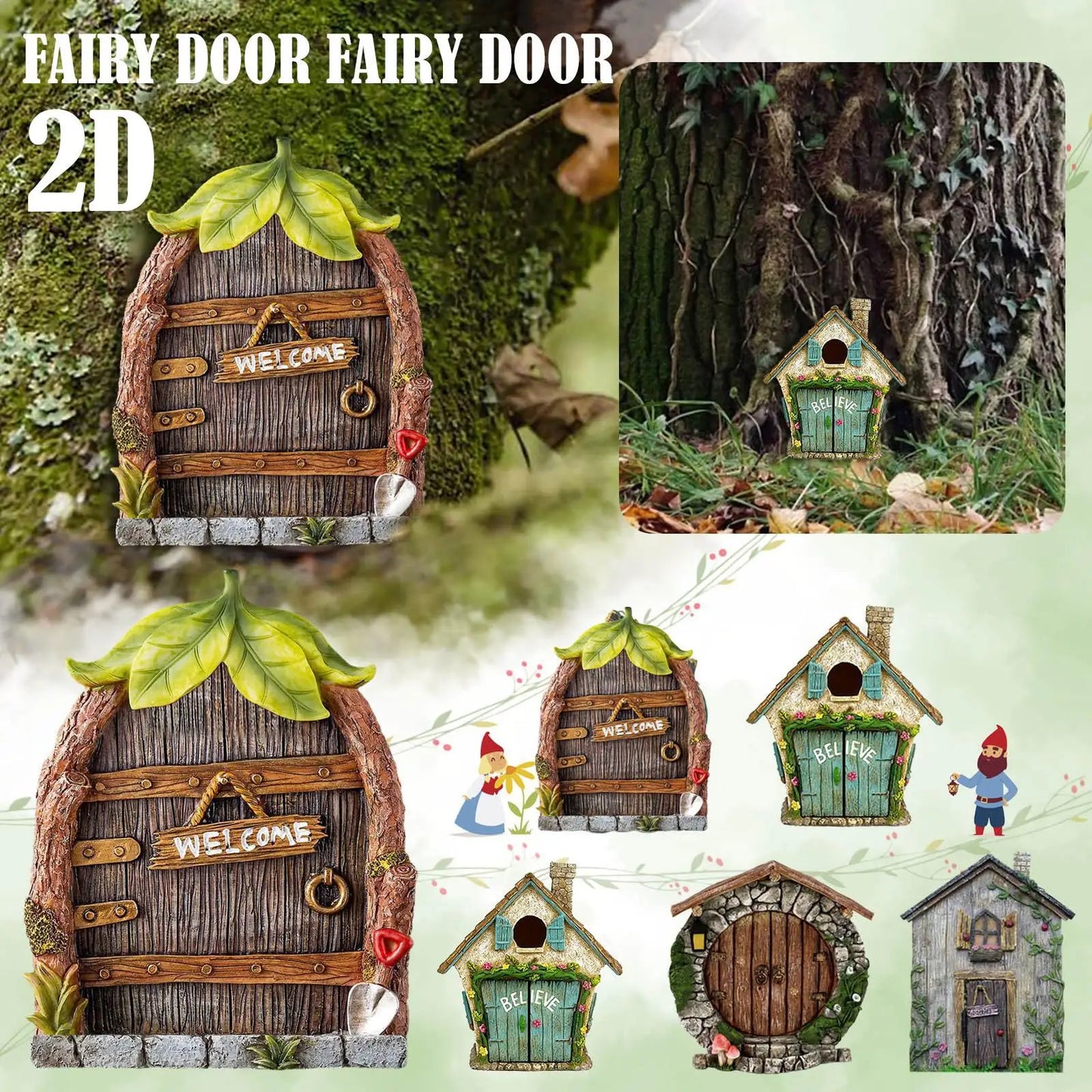 Miniature Fairy Gnome Door Figurines Elf Home For Yard Art Garden Tree Sculpture Statues Decor Outdoor Decor Fairy Garden D V5C7
