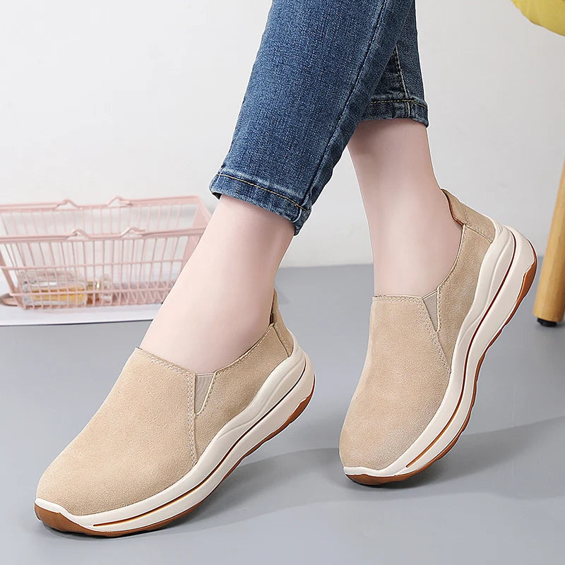 Women's Spring & Autumn Flat Shoes Ladies Thick Bottom Wedge Loafers Slip-On Casual Moccasins Creepers