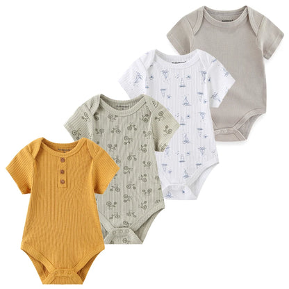 4pieces Newborn Baby Boy Clothes Cartoon Cotton Romper Summer Short
