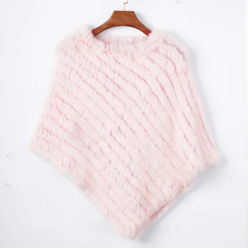 Women's Real Rabbit Fur Poncho Vest Natural Leather Winter Jacket Wrap Coat Shawl  Wedding Party Knitted Fur Vest Wholesale