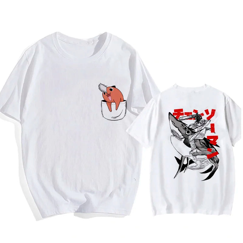 90s Japanese Anime Chainsaw Man T Shirt Cartoon Pochita T-shirt Makima Harajuku Graphic Tees Unisex Clothing Tops Tshirt Manga