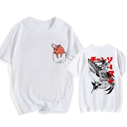 90s Japanese Anime Chainsaw Man T Shirt Cartoon Pochita T-shirt Makima Harajuku Graphic Tees Unisex Clothing Tops Tshirt Manga