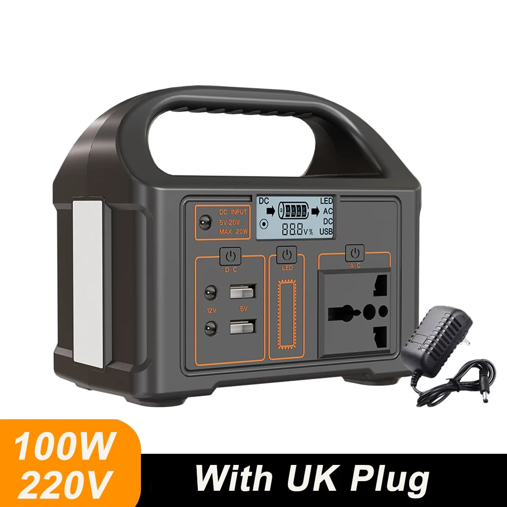 100W Portable Power Station 24000mAh LiFePO4 Charging Station Solar Generator 220V/110V Energy Storage Power Supply for Camping