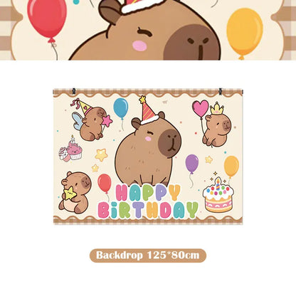 Capybara Decoration Birthday Party Favors Tableware Set Cup Plate Balloons Gift Bags Happy Banner Cake Topper Supplies for Girls