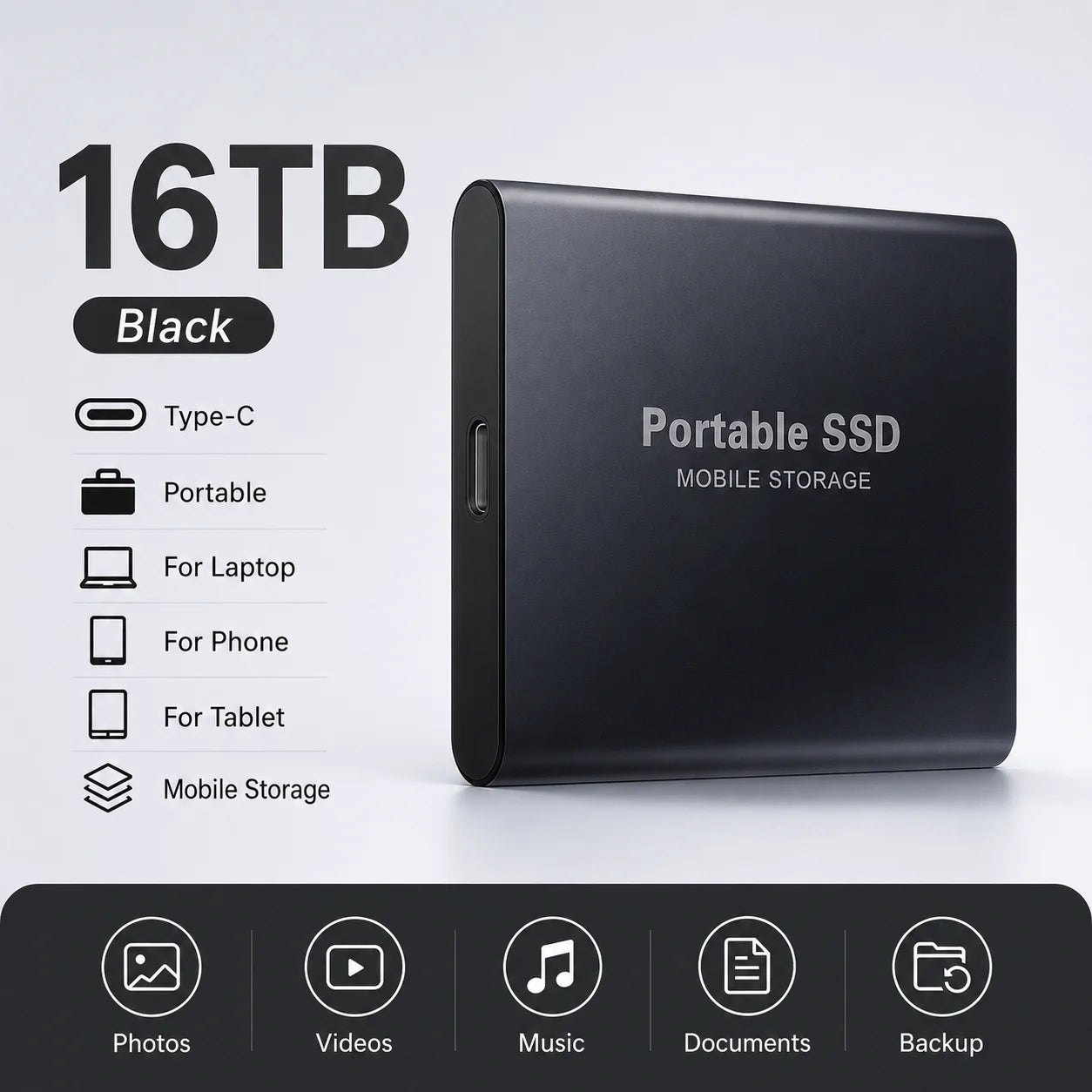 Space Efficient External Hard Drive 2TB Portable Mobile Hard Disk for Family Daily Photo Saveing PC Laptop