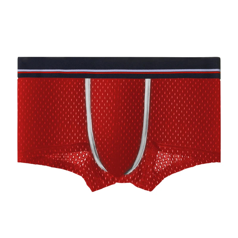 Men's Ice Silk Mesh Boxer Briefs, Summer Thin Breathable U-Convex Flat-Angle Shorts, Sexy Student Underwear