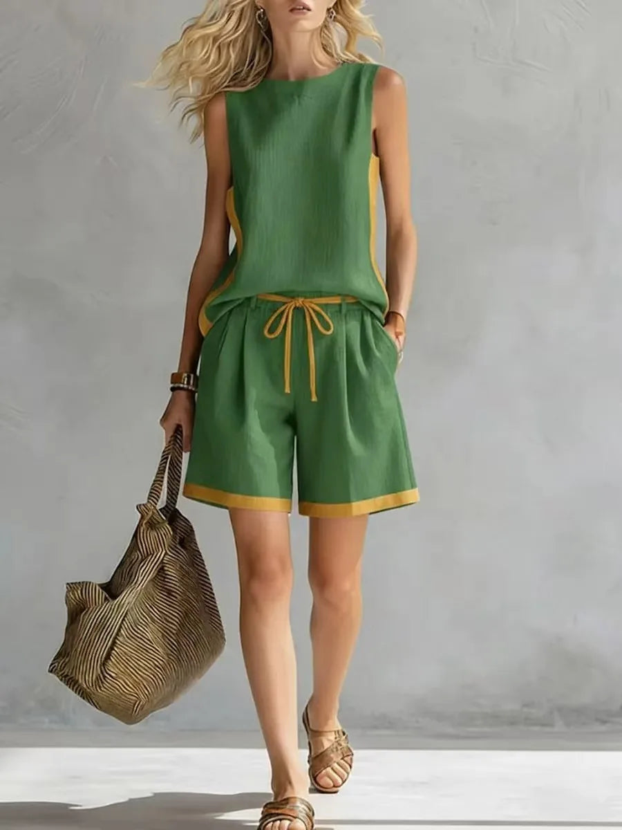 2026 Summer New Sleeveless Vest Shorts Suit Women's Casual Loose Two-Piece Set Suit Resort Style Fashion Pockets Women Clothing