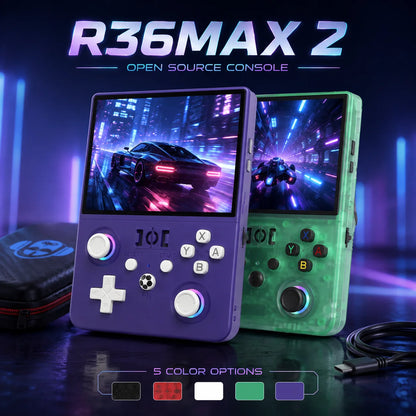 New R36 Max2 Retro Handheld Game Console Linux System 4.5 Inch IPS Screen 64G/128G Portable Pocket Player Built-in 18000+ Games