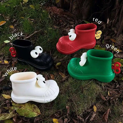 Women Rain Boots Round Toe Big Eyes Rain Shoes For Women Outdoors, Anti Slip, Waterproof, Cute Ins Rain Boots, Water Shoes