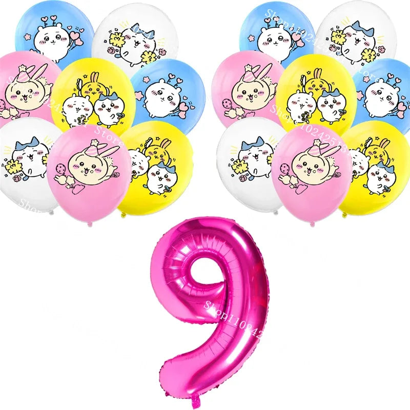 Chiikawa kawaii Happy Birthday Party Decorations Cute plate Banner Cake Topper Flag Balloons Disposable tableware Decorations