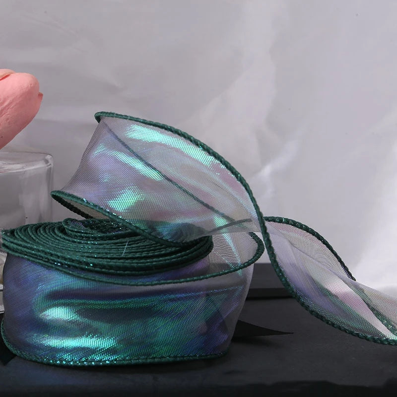 40mm 10Yards Fishtail Organza Ribbon Reflective Iridescent Wavy Edge Ribbon for Gift Wrapping DIY Bow Bouquet Voile Ribbons