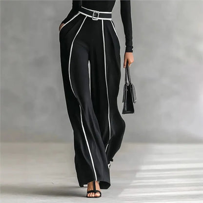 Women Long Sleeve Knit Pullover Two-Piece Set Elegant High Neck Slim Top+Wide leg Pants Spring Autumn new Outfit Suit