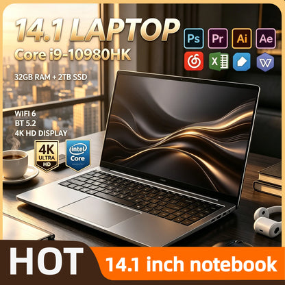 Intel Core i9 10980HK 14.1 Inch Pro Laptop 8C 16T 2.4 5.3GHz 16MB 45W 32GB RAM 2TB M.2 SSD Gaming Notebook Fast New Black