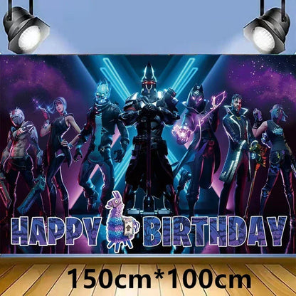 Fortnite Balloons Happy Birthday Banner Shooting Game Party Decoration Alpaca Llama Disposable Tableware Background Cake Topper