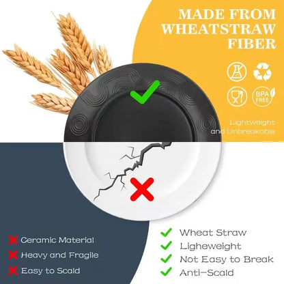 12pc Black Wheat Straw Dinnerware Sets - Dishes, Reusable Plastic Plates, Dishwasher And Microwave Plates And Bowls Sets, Bowls, Drinking Cups, Plastic Dishes For Camping, Party
