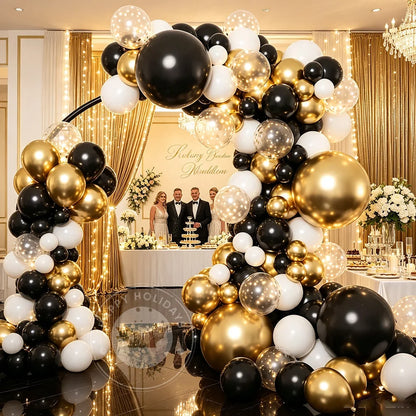 126Pcs Premium Black Gold White Balloon Arch Garland Kit for Adult Birthday Dinner Graduation Wedding Anniversary Party Decor