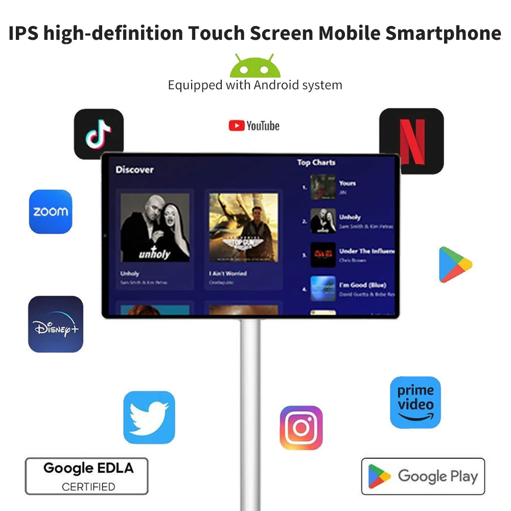 21.5 24 32 Inch Portable Touch Screen Smart TV Android Watch Video Full Swivel Mobile TV Mini Portable Digital TV for Travel