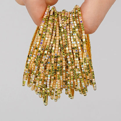 5pcs Fashion Colorful Acrylic Crystal Rhinestone Elastic Bracelet For Women Stretch Wristband Wedding Bracelets Daily Jewelry