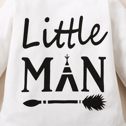 Winter 0-1 Years Old Infant Baby Boys Long  Sleeved  Letter Printing   Romper  Sports  Pants  3-Piece  Set  With  Hat