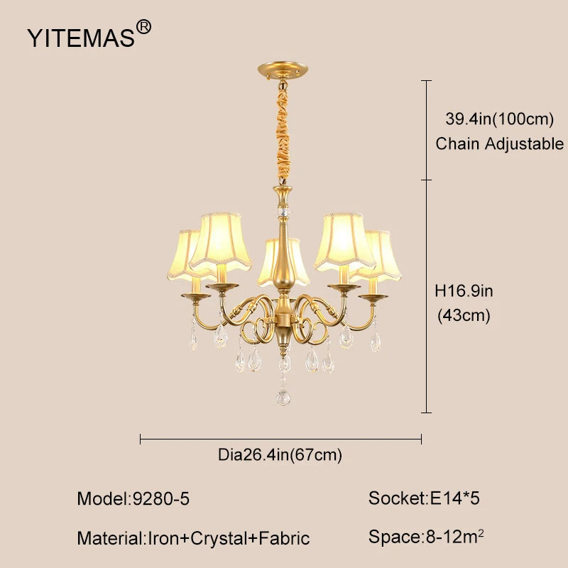 Crystal Chandelier With Lamp Shade For Living Room Gold Chandeliers Bedroom Farmhouse Church Pendant Lights Dining Room Light