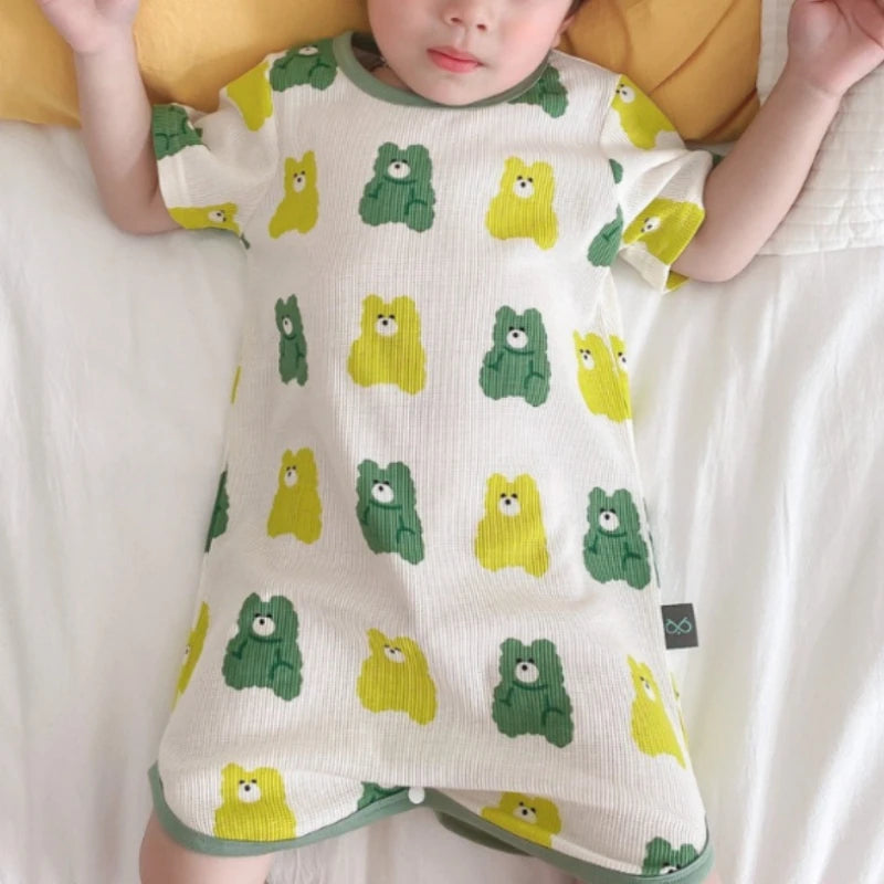 0-3 Years Newborn Ice Silk Thin Sleepwear Print Babysuits Cartoon Romper Summer New Boys Girls Baby Anti Kick Clothing